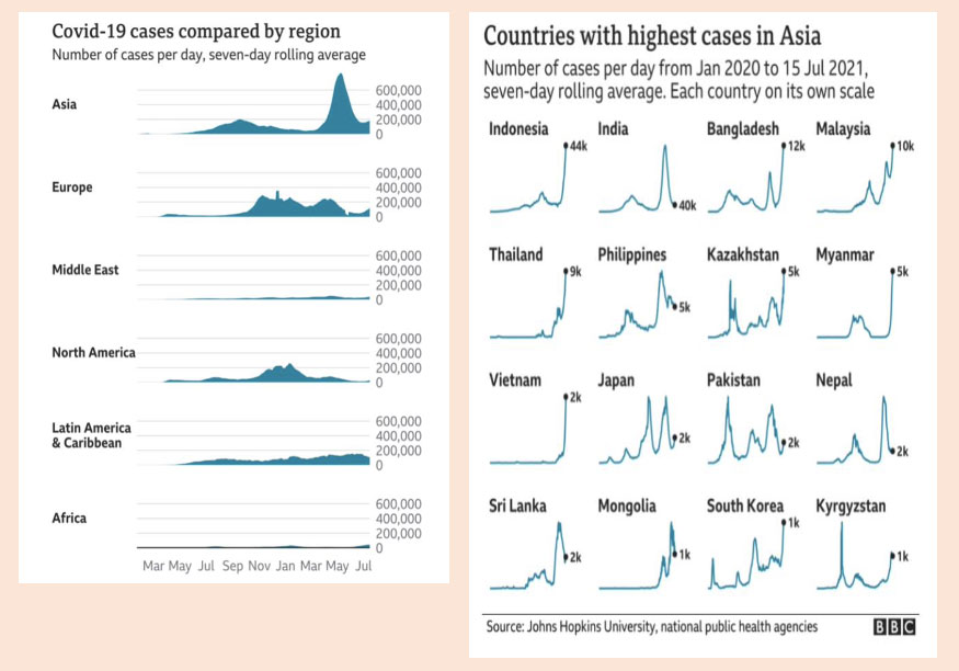 Screenshot from Prof Tikki Pangestu's presentation showing the comparison of COVID-19 cases across countries.