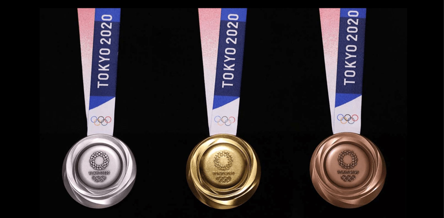 Fom left to right: Silver,Gold, and Coppermedals of Tokyo 2020 Olympics