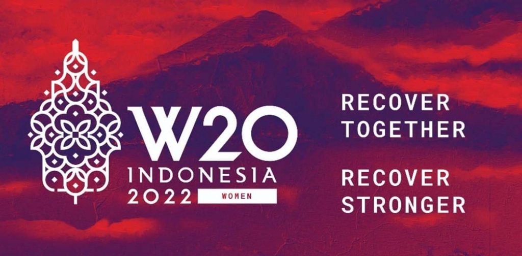 w20 indonesia logo of wayang tree and the slogan recover together recover stronger