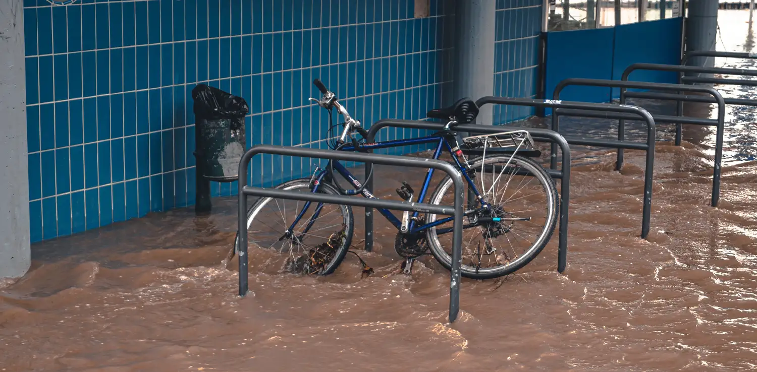 a bike at a flooded parking station in bonn, Germany