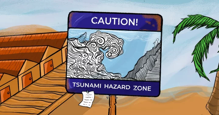 banner caution tsuname