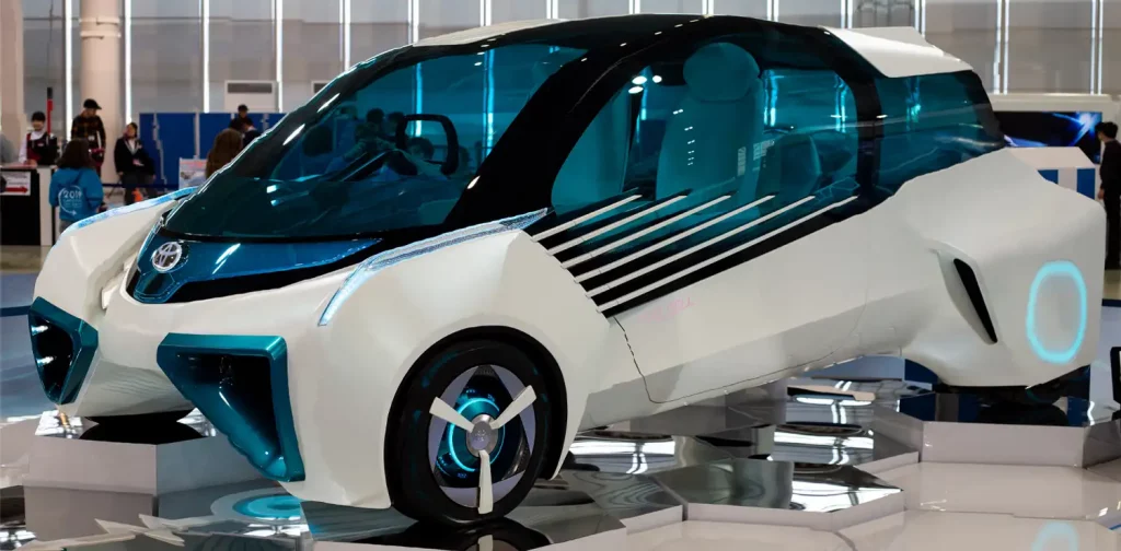 A hydrogen fuel cell concept vehicle at Megaweb Toyota City Showcase in Tokyo.