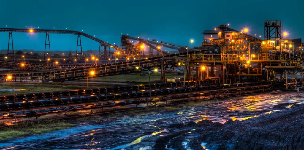 Night time view of Kelanis Coal Terminal, Central Kalimantan.