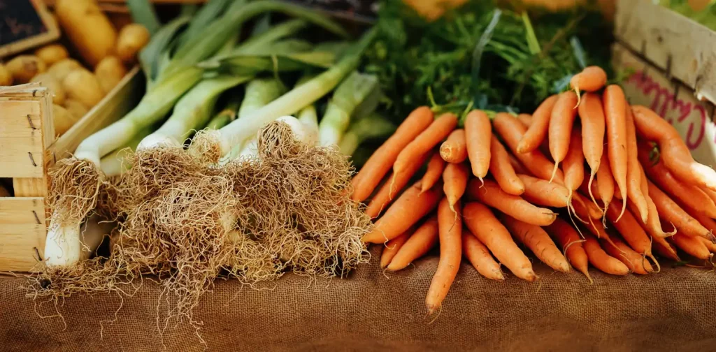 a pile of fresh carrots and chives