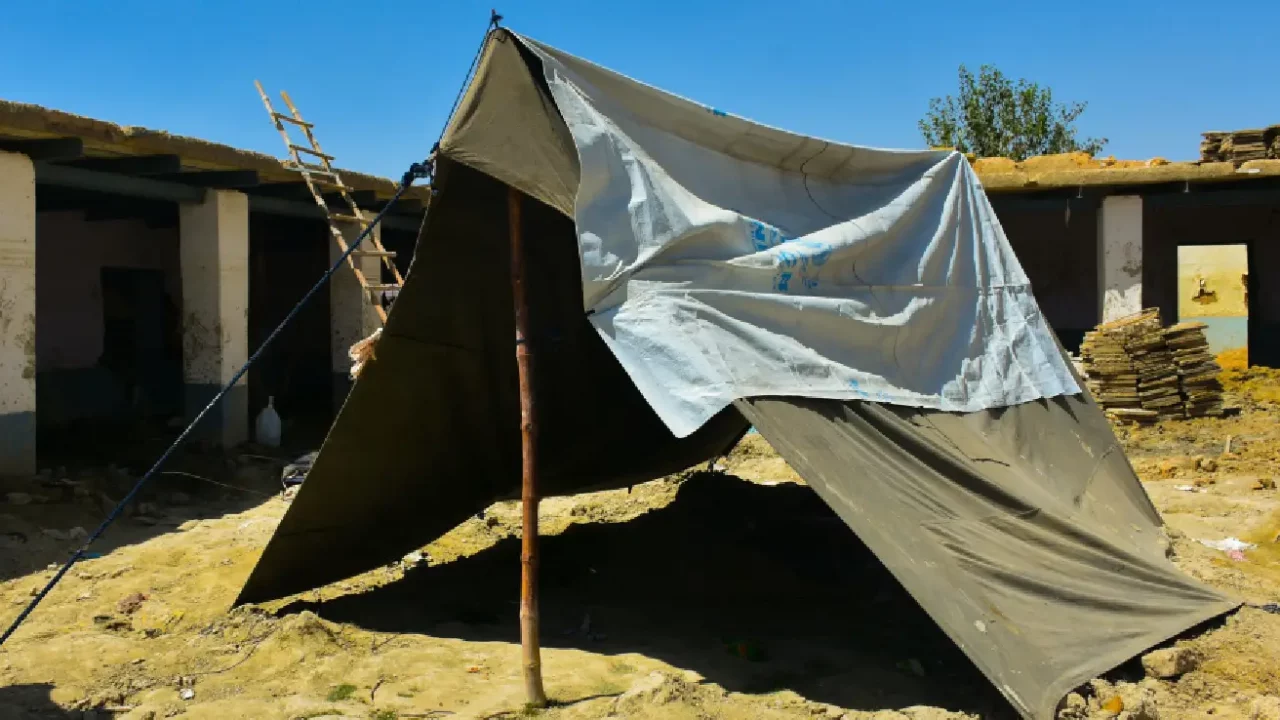an empty emergency tent