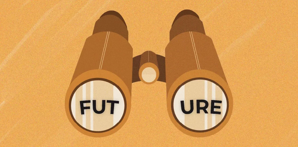 binoculars with the word future