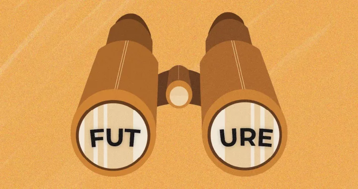 binoculars with the word future