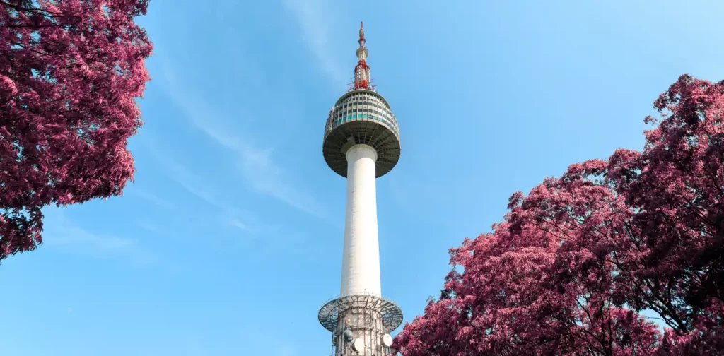 a low angle of namsan tower