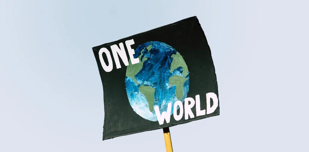 sign one world with planet earth