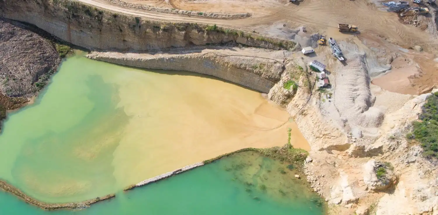 Bird’s-eye view of an open pit mine.