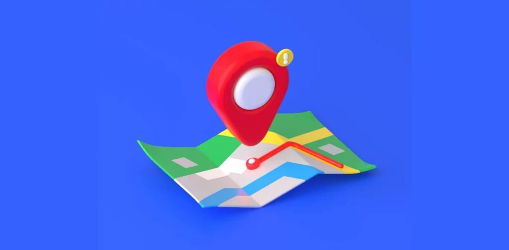 a 3D illustration of maps with red arrow point