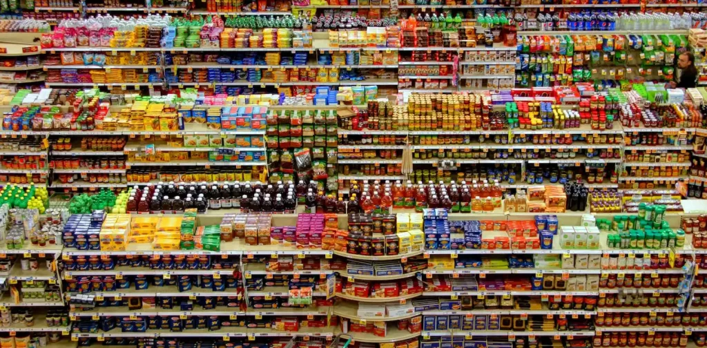 high-angle photography of supermarket display