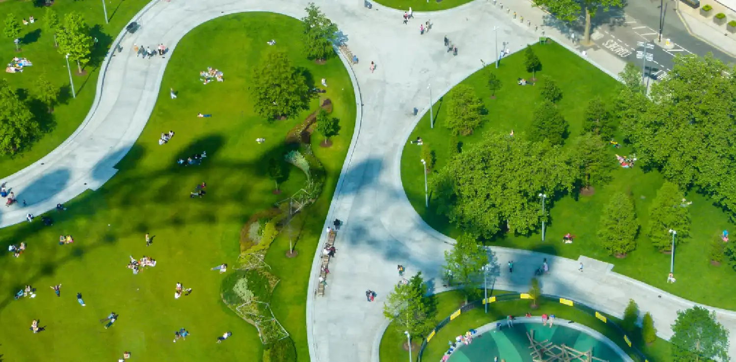 aerial photo of a city park