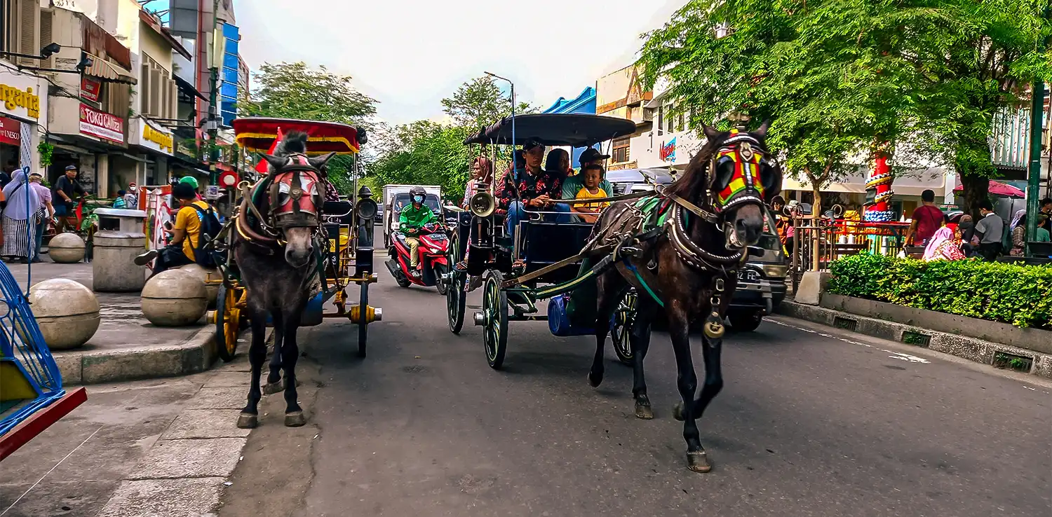 two horse carts on the streets