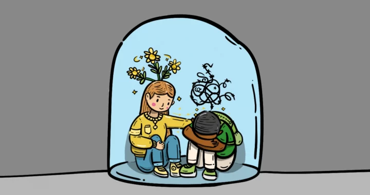 an illustration of a girl comforting a sad boy