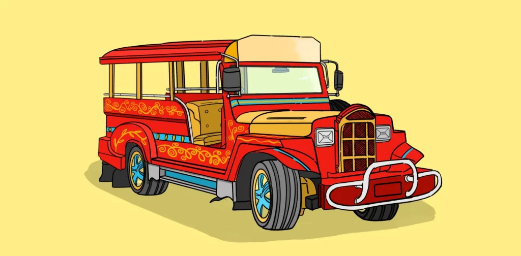 a red jeepney illustration by irhan