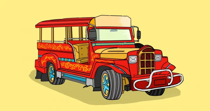 a red jeepney illustration by irhan