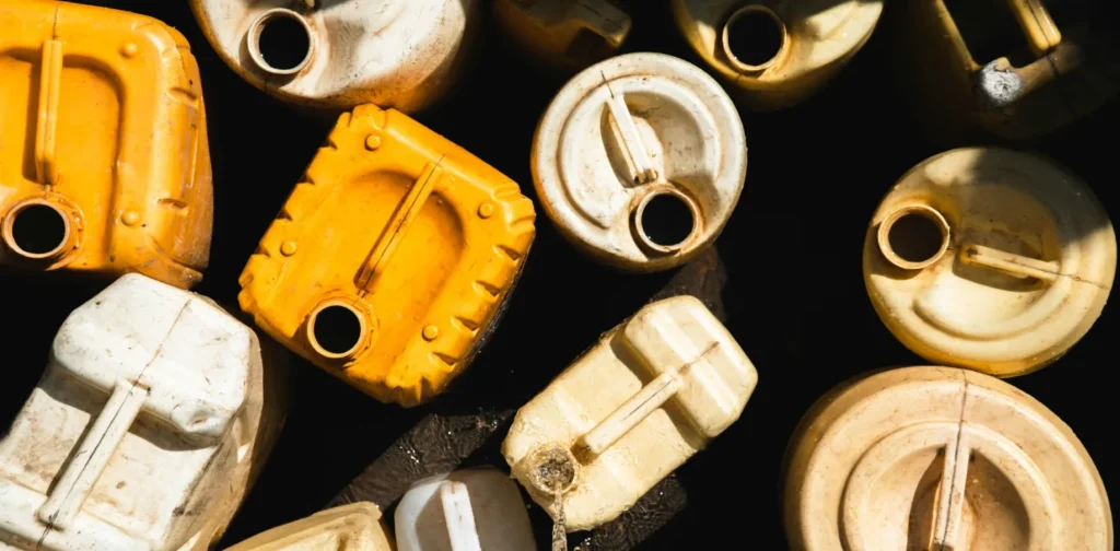 a bunch of water containers pictured from above