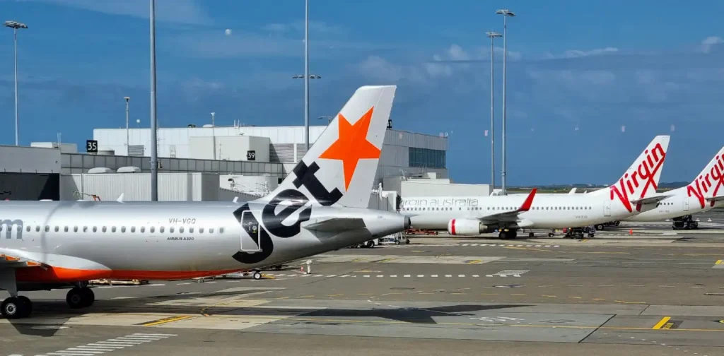 airplane tails on the airport