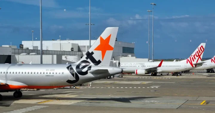 airplane tails on the airport