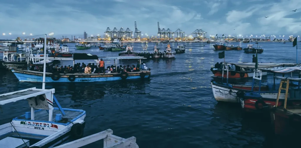 several boats on the sea