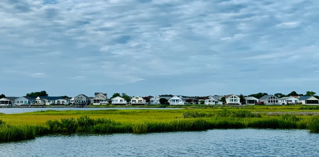 multiple houses across marshes