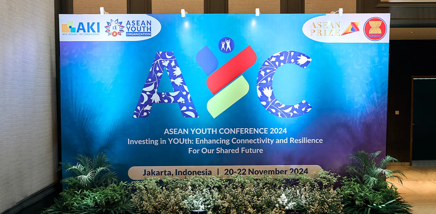 the backdrop of AYC 2024 Investing in YOUth: Enhancing Connectivity and Resilience for Our Shared Future at the venue of ASEAN Youth Conference 2024