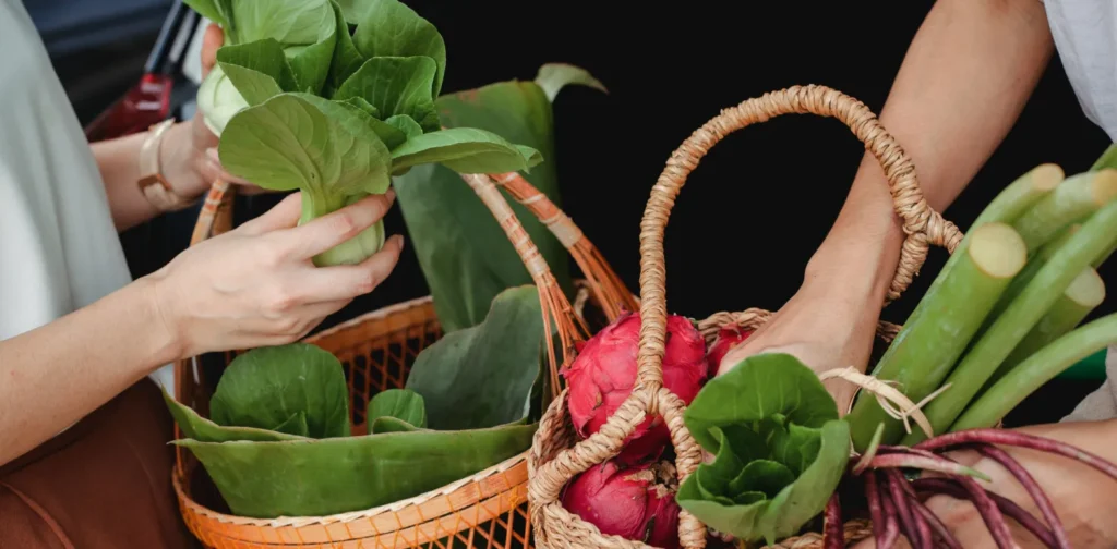 shopping baskets filled with vegetables