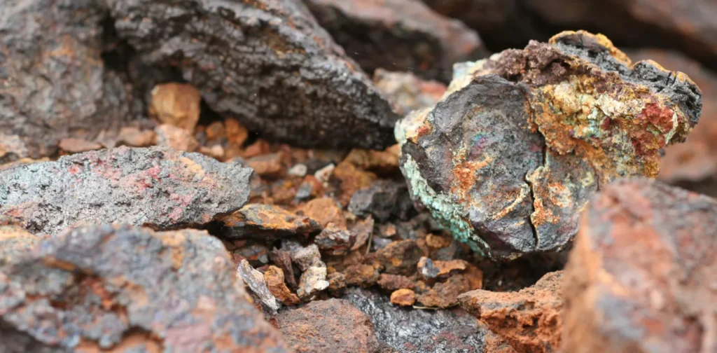 a close-up of ore containing copper, cobalt, and nickel