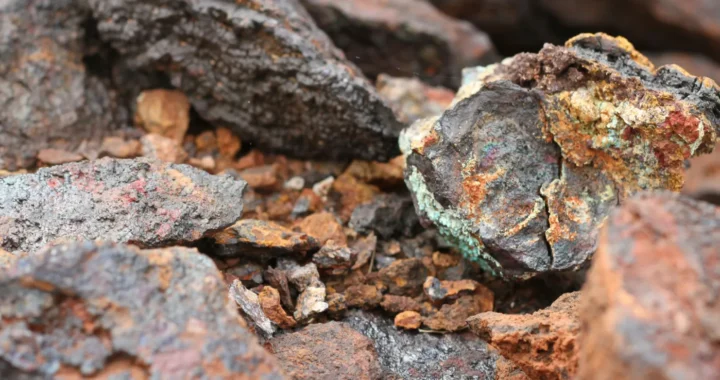 a close-up of ore containing copper, cobalt, and nickel