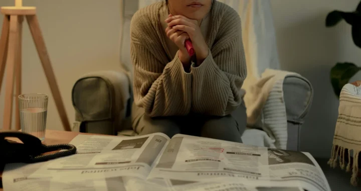 a woman looking away with papers in front of her