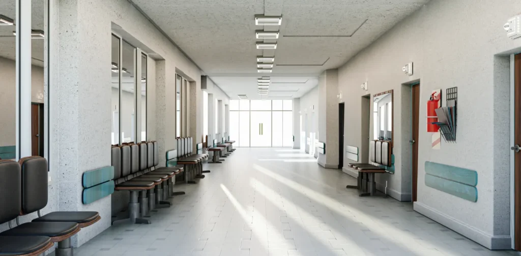 an empty hospital hallway