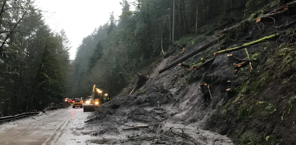 heap of soil in the middle of road stopping traffic