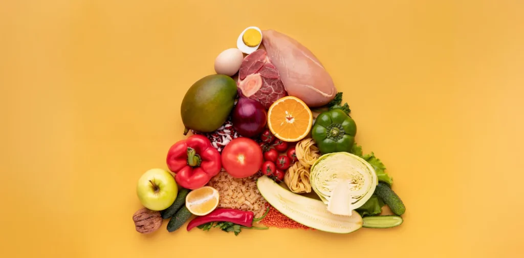fresh food arranged into triangle shape