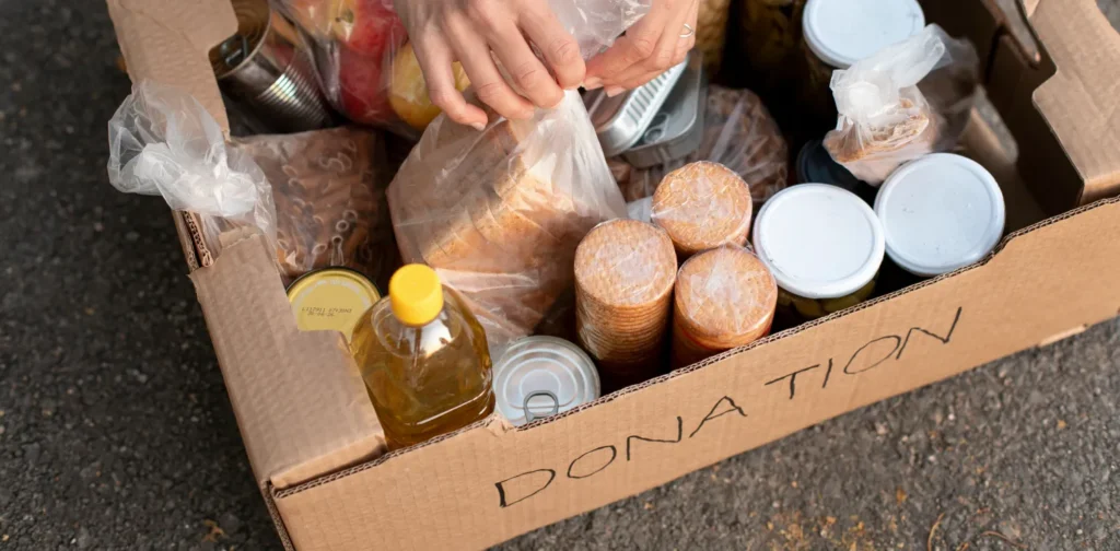 A box of donated food