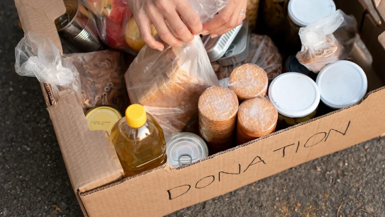 A box of donated food