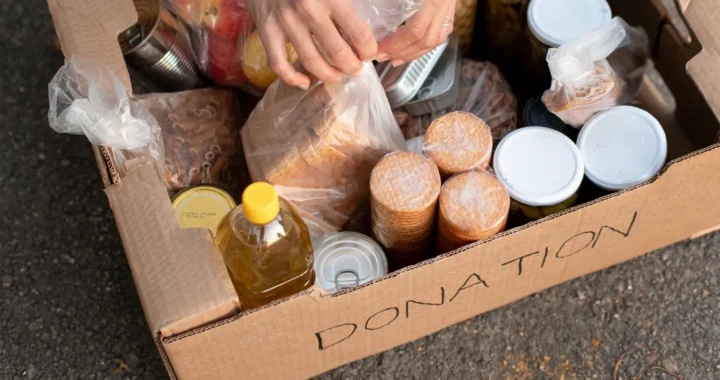 A box of donated food