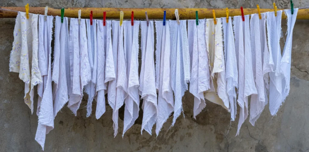 Fabrics drying on a clothesline