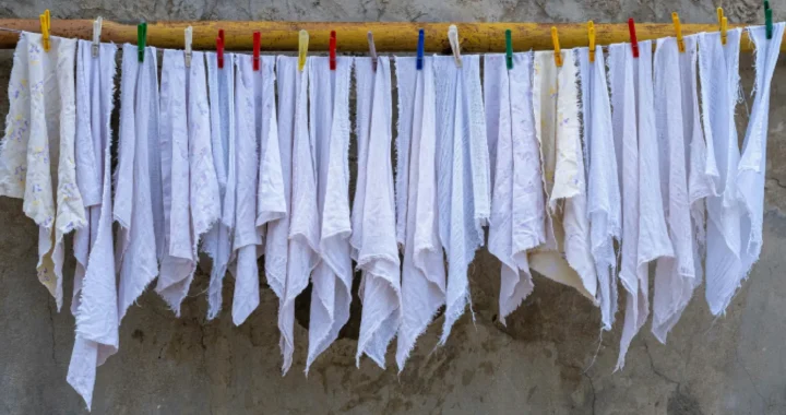 Fabrics drying on a clothesline