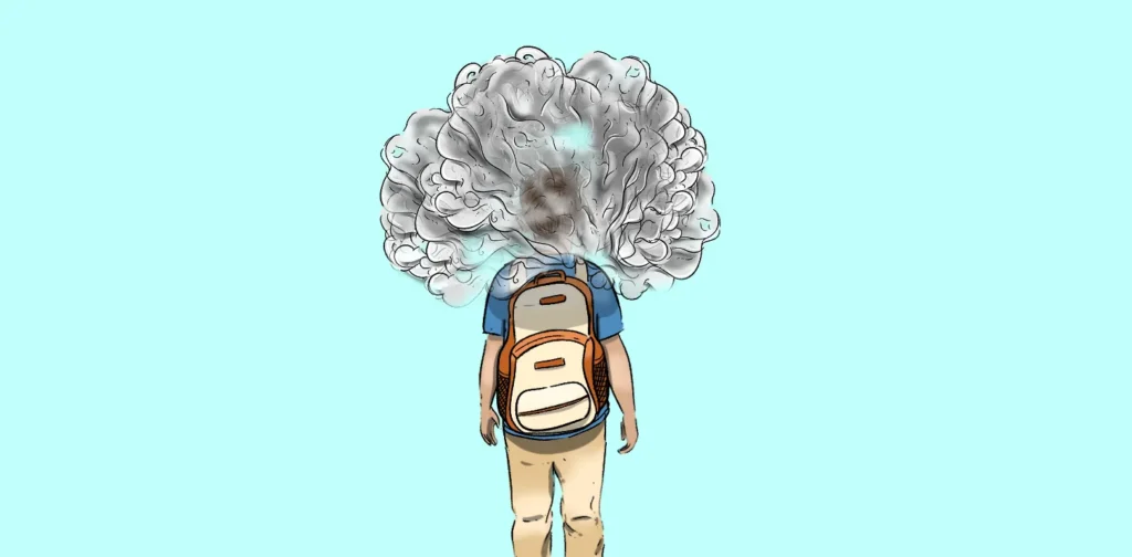 child surrounded by smoke in the head