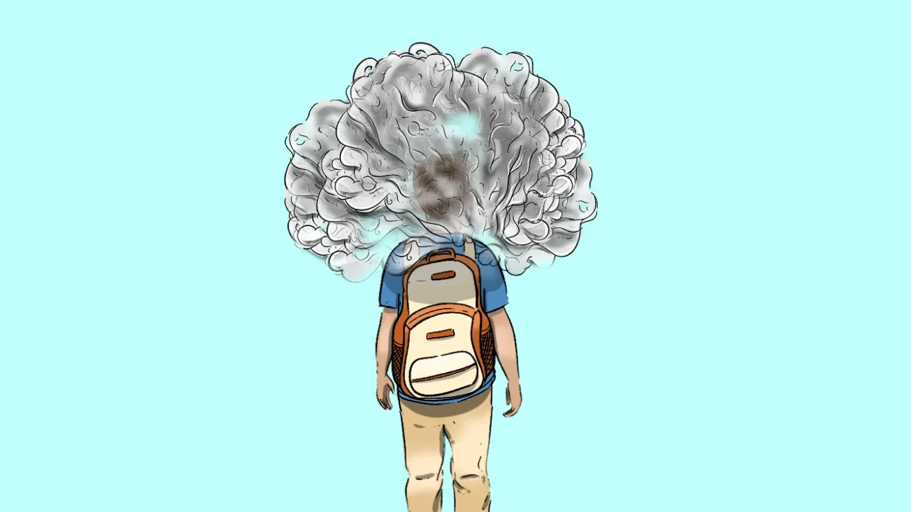 child surrounded by smoke in the head