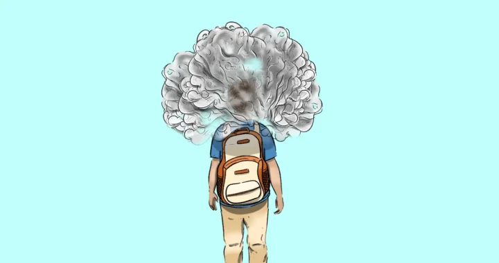 child surrounded by smoke in the head