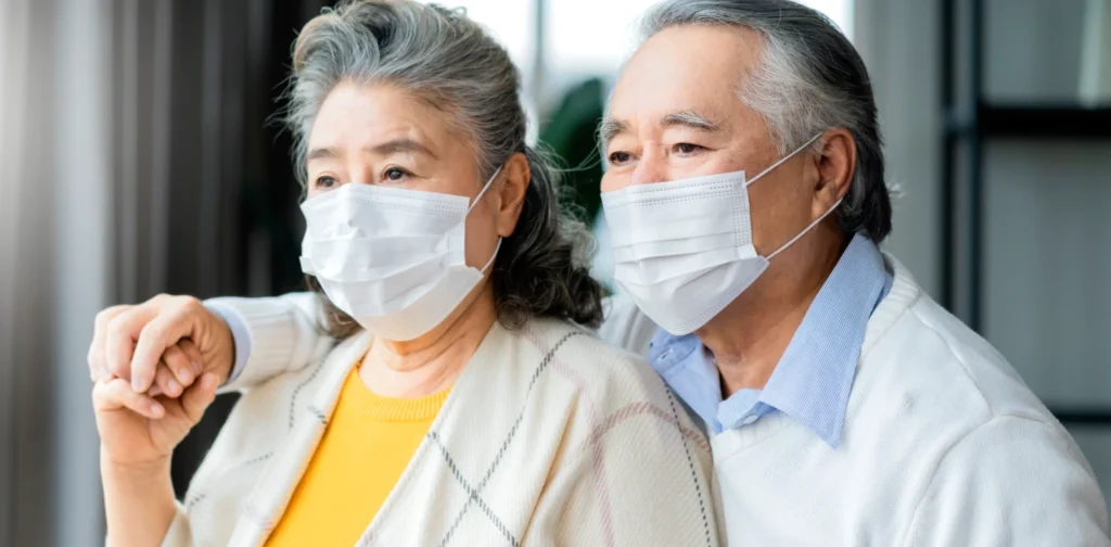 Elderly couple wearing mask