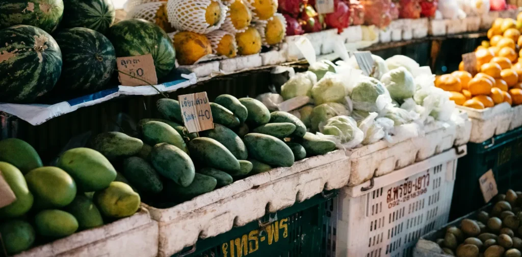 vegetables and fruit produces on display