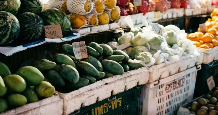 vegetables and fruit produces on display
