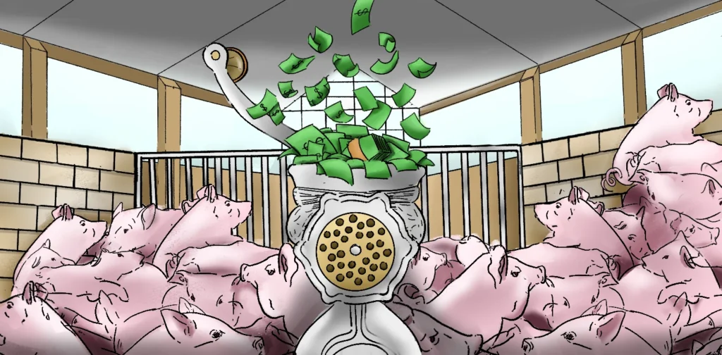 meat grinder in pig farm