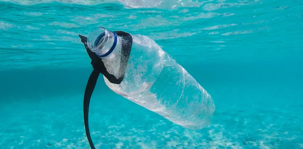 a plastic bottle floating in the ocean