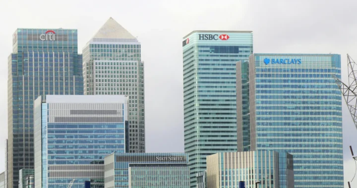 skyscrapers with bank logos