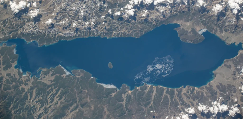 an aerial photo of the Caspian Sea
