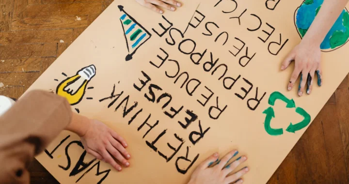 People hands on a project paper about sustainability